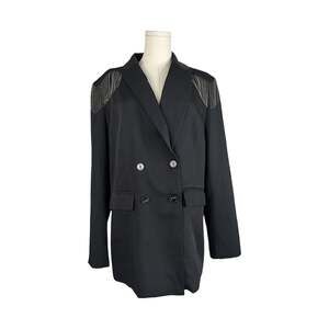Black Double-Breasted Blazer with Silver Shoulder Fringe Detailing, Size L